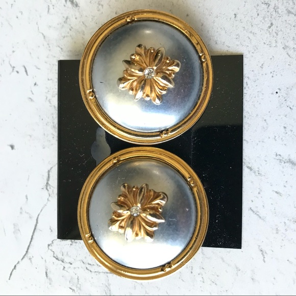 Earrings Bobs Gold Gray Enamel Posts - Picture 2 of 3